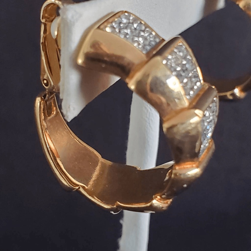 Swarovski Tiered Hoop Earrings Gold Plated Clip On Swan Signed Bling Dressy - Picture 3 of 10